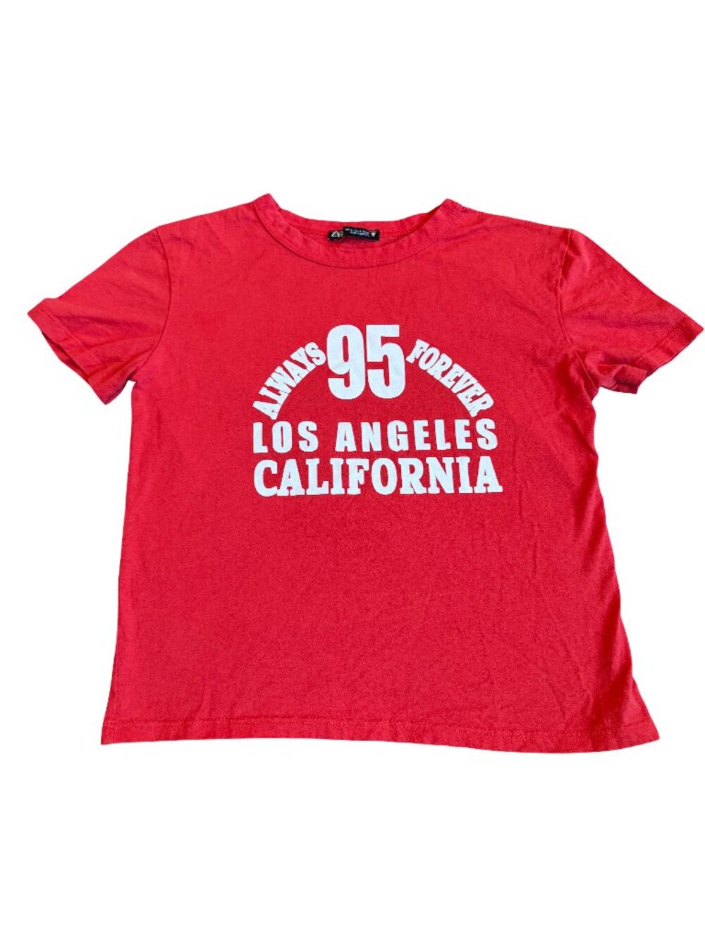Zara Red Graphic Baby Tee Los Angeles California Short Sleeve Size Small